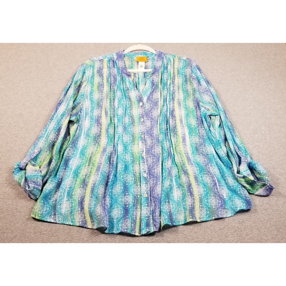 Ruby Rd Button Up Shirt Womens XL Medallion See Through Artsy Spring Casual Top